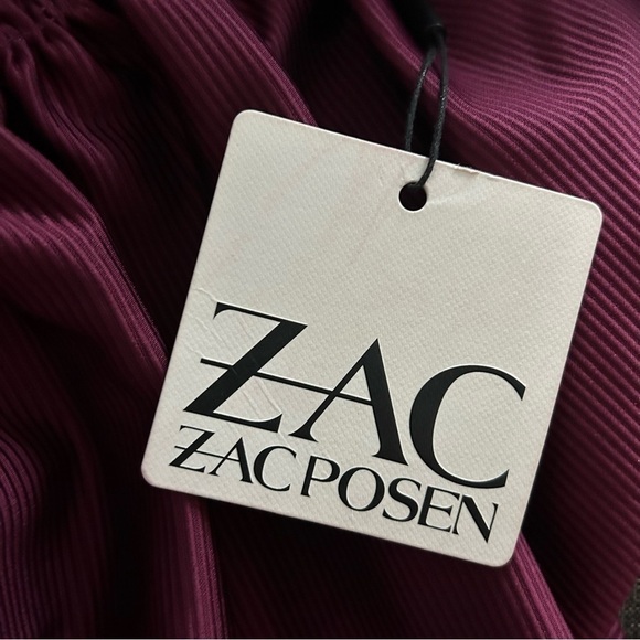 NWT ZAC ZAC Posen Vaille One Shoulder Ruffle Evening Maxi Dress Plum Bridesmaid - Picture 12 of 14